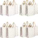 Sparkle and Bash 16-Pack Medium White and Gold Gift Bags with Handles & Tags for Weddings Baby Bridal Showers Birthday Party Favors, 4 Geometric Foil Designs (8 x 10 x 4.5 Inch Gift Bag)