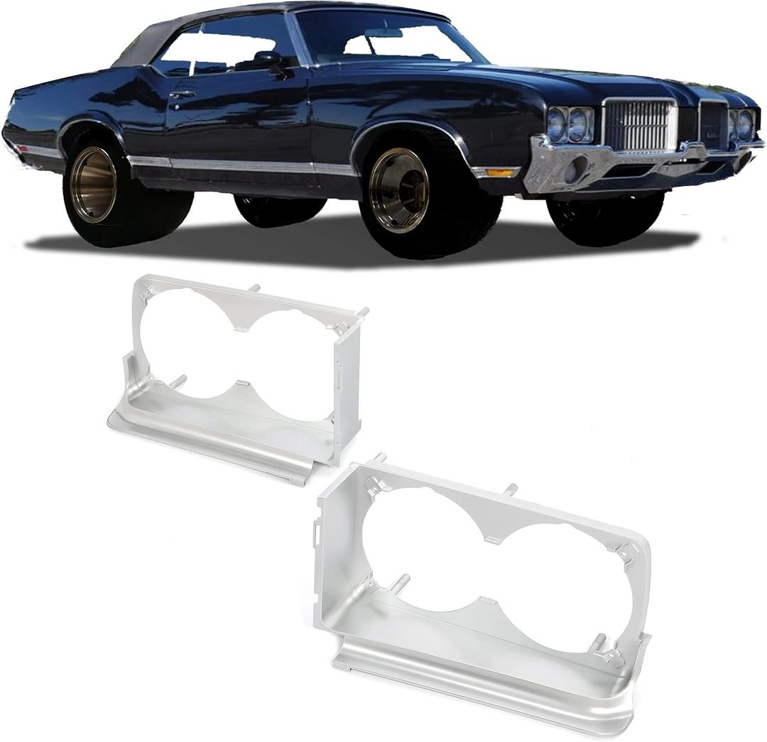 Kojem Headlight Bezels Pair Compatible with 1971-1972 Oldsmobile 442 Cutlass Supreme F85 Vista Cruiser Headlamp Housing Driver Side & Passenger Side Plastic(ABS) Silvery