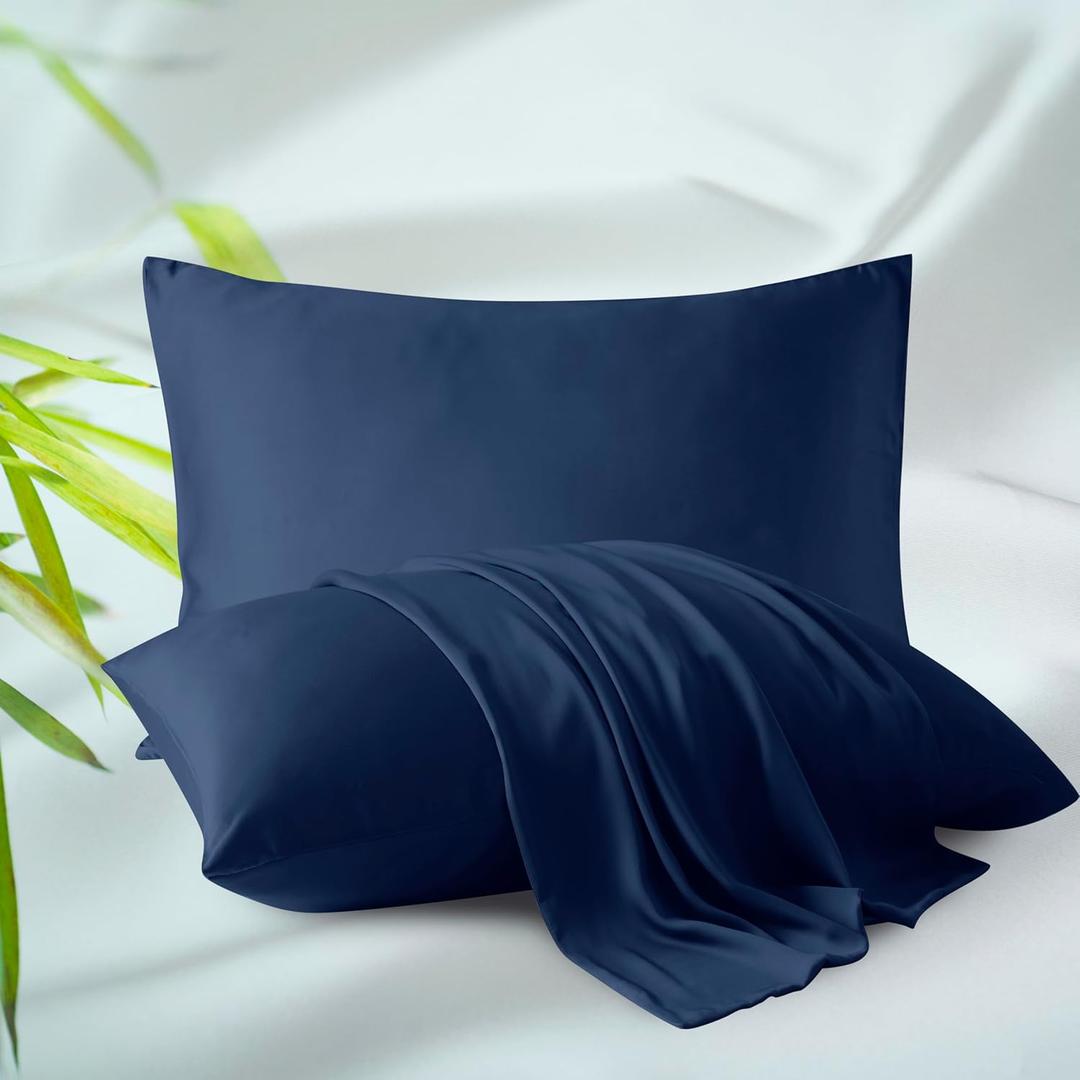 Toddler Size Pillow Protectors Viscose Derived from Bamboo - Set of 2 Zippered, 400 Thread Count Cooling Pillow Case Soft 13"x18" (2 Pcs, Navy Blue,Toddler)