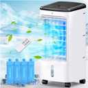 Windowless Air Conditioners, 4 In 1 Portable Swamp Cooler with 2 Water Tanks, Evaporative Air Cooler with 4 Ice Packs, 12H Timer, 3 Speeds 4 Modes, Remote, Cooling Fan for Bedroom, Home, Office