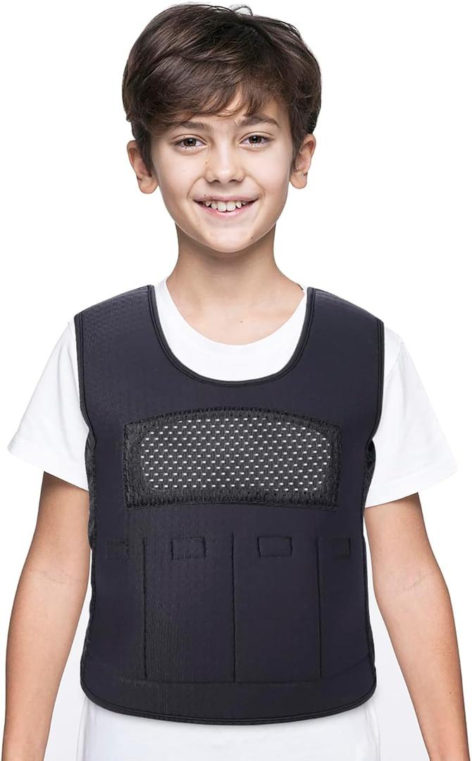 Weighted Vest for Kids(Ages 5-9, Medium)  Fully Adjustable Sensory Compression Vest for Children with Autism, ADHD, SPD - Includes 3lb Removable Weights (Medium (Pack of 1), Black)