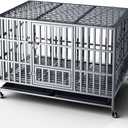 FoQualy Collapsible Stainless Steel Dog Crate, 30" Size Lockable Wheel, with Tray, Stackable, Heavy Duty, Divider, Indoor and Outdoor (42inch)