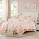 Cupocupa Blush Pink Comforter Set Queen, 3Pcs Comforters Queen Size Ruffle Farmhouse Bedding Sets Queen with Comforter, Lightweight Soft Shabby Chic Bedding Comforter Set Fluffy for All Season