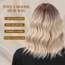 Blonde Wig with Bangs Short Wavy Wigs for Women Ombre Honey Blonde Curly Shoulder Length Bob Wig Synthetic fiber Wigs for Cosplay Daily Party Use (14 Inch)