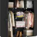 Portable Closet Wardrobe, 51-Inch Clothes Organizer with 2 Hanging Rods and 8 Shelves, Non-Woven Fabric Cover, Medium Capacity Storage for Bedroom and Living Room, Black