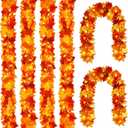 Joyhalo 6 Pack Fall Garland with Lights, Fall Leaves for Mantle, Outdoor Lighted Up Leaf Garland Autumn Decor with 6.5FT LED String Lights, Hanging Maple Leaves for Door, Thanksgiving Decor