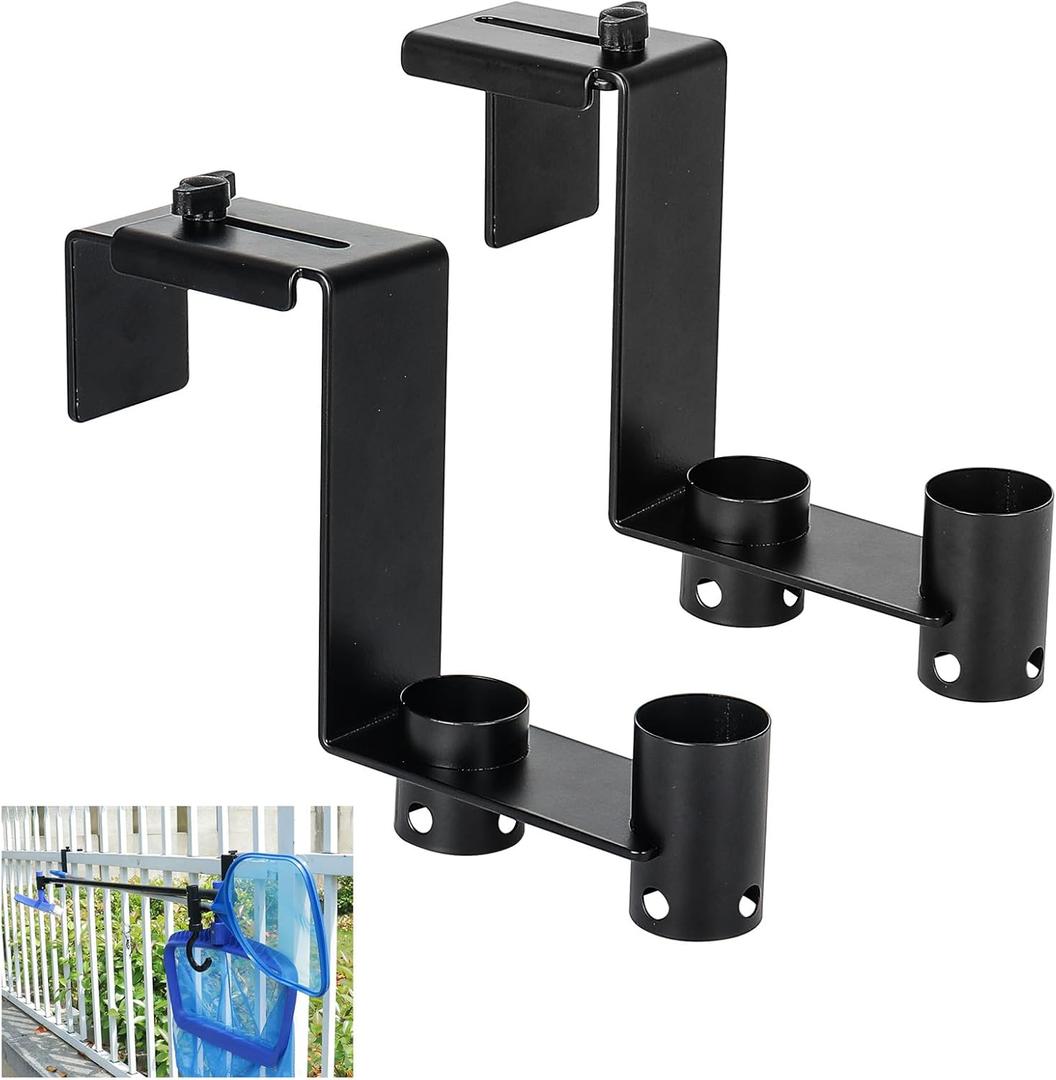 Lettry 2 Pcs Pool Fence Hooks, Pool Tool Organizer, for Hanging Pool Cleaning Accessories, Pool Pole, Brush, Leaf Skimmer Net, Vacuum Head