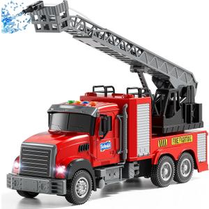 Kids Fire Truck Toy Friction Powered Fire Rescue Truck Vehicle Toy with Lights and Sirens Sounds, Water Pump, Ladder, Gifts for 3 4 5 6 7 8 Years Old Boys Girls