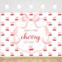 MEHOFOND 7x5ft She's The Cherry on Top Baby Shower Backdrop for Girl Cherry Theme Coquette Bridal Shower Decorations Pink Bow Party Decor Cherry Bride to Be Engagement Birthday Party Decor
