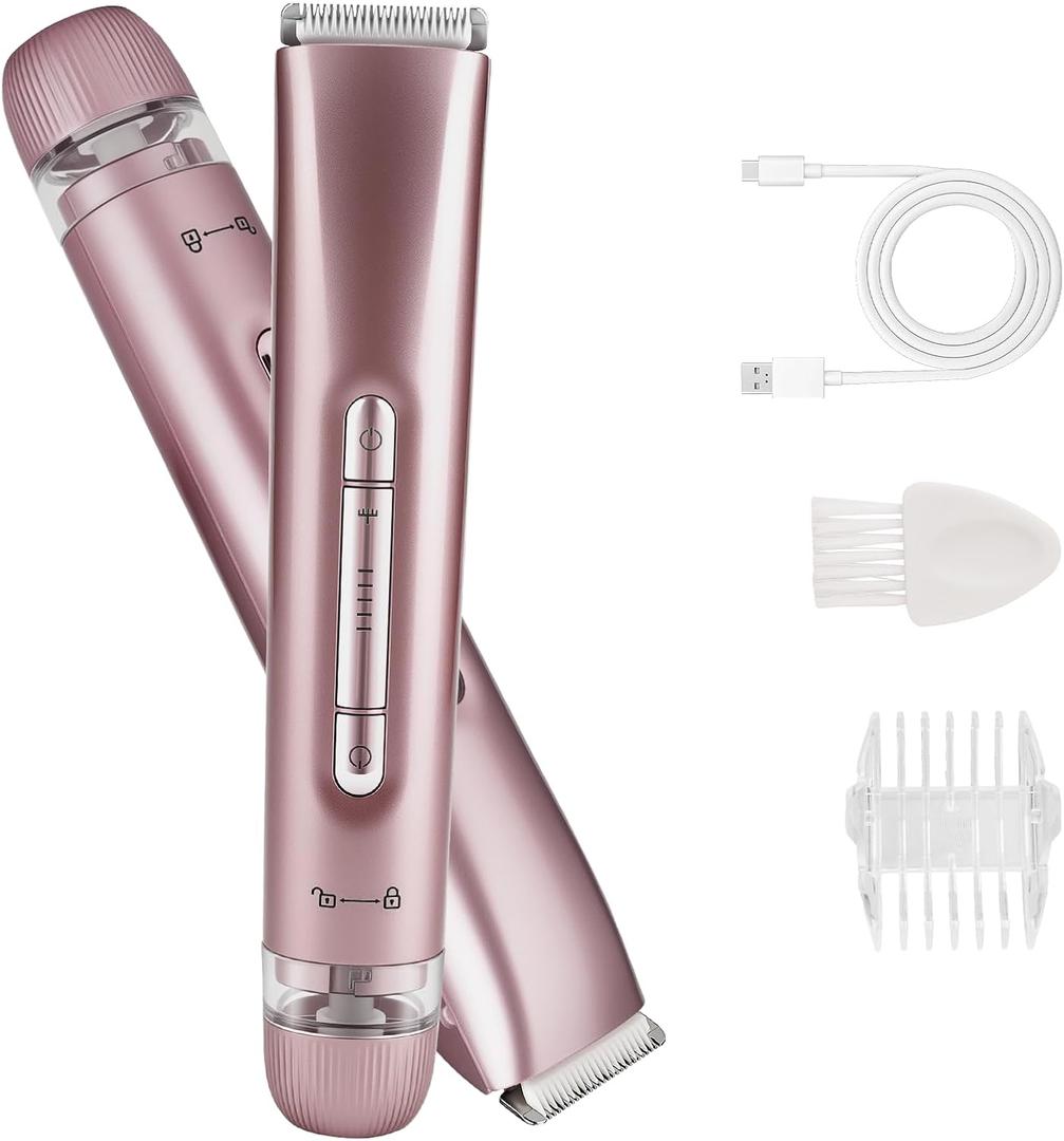 Bikini Trimmer for Women,Electric Dual Head Shaver, IPX7 Waterproof, Compact Travel Design Bikini Shaver for Public Hair, Facial and Body(Pink)