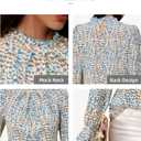 Womens Frill Mock Neck Boho Floral Tops Elegant Puff Long Sleeve Shirts 2025 Casual Vacation Outfits Work Blouse (M)