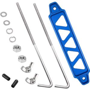Tnisesm Blue Billet Aluminum Battery Hold Down Bracket with 18-8(304) Stainless Steel 10 inch Bolts J Bolts