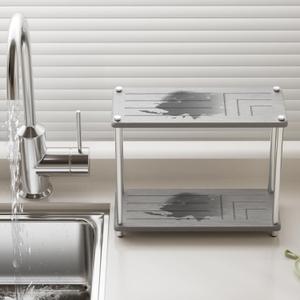 2 Tier Bathroom Organizer and Storage Water Absorbing Stone Bathroom Counter Organizer, Skincare Organizers with Perfume & Makeup (Grey Seven Line)