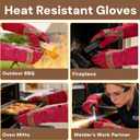 Long Gardening Gloves for Women, Leather Rose Pruning Gloves, Heat Resistant Durable Work Gloves for Yard Work, Welding, BBQ, Cooking, Fireplace and Chainsaw (Pink, X-Small)
