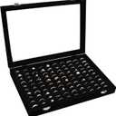 Siveit Velvet Ring Display Tray Organizer Box with Transparent Lid, 100 Slot Ring Holder Showcase For Store Display Jewelry Show Home, Ring Organizer For Rings Earrings (Black)