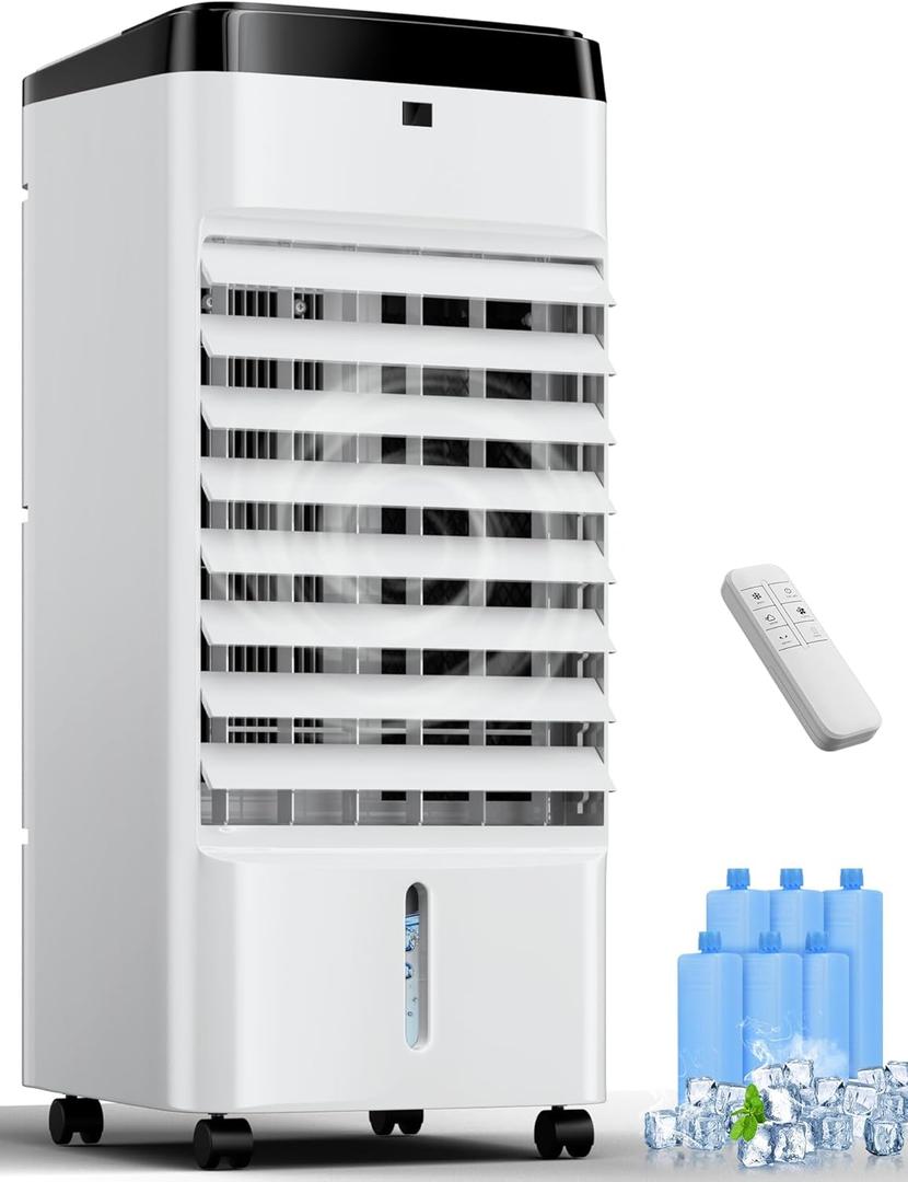 Portable Air Conditioners, 3 In 1 Swamp Cooler with 6 Ice Packs, Evaporative Air Cooler with 120Oscillation, 12H Timer, 3 Speeds, 4 Modes, Remote, Cooling Fan for Bedroom, Living Room, Office