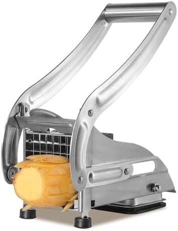 REDANT Professional French Fry Cutter - Stainless Steel Potato Slicer with 2 Blades (1/2 and 1/3 Inch) and Non-Slip Suction Feet for Homemade French Fries, Chips & Sweet Potatoes (Silver, 1PCS)