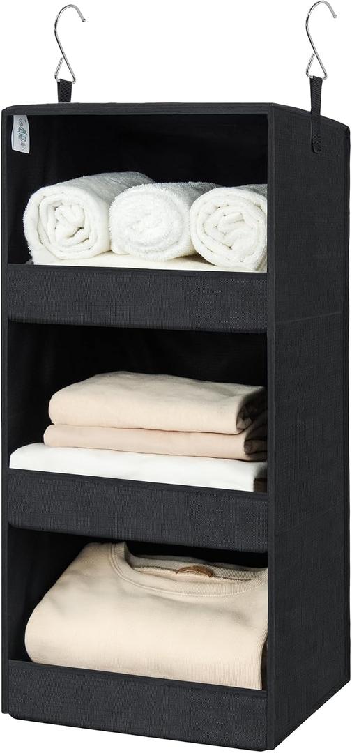GRANNY SAYS 3-Shelf Hanging Closet Organizer, Collapsible Closet Hanging Shelves, Nursery Hanging Organizer, Black, 29 " H X 12" W X 12" D, 1-Pack