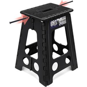 Delxo Folding Step Stool 17.5 Inch Non-Slip Foldable Stools for Kids & Adults Up to 300 LBS Kitchen Collapsible Fold Up Stepping Stool with Dotted 1 Pack Black