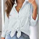 Striped Button Down Shirts for Women Cotton Dress Shirts Long Sleeve Collared Blouses Work Business Casual Tops