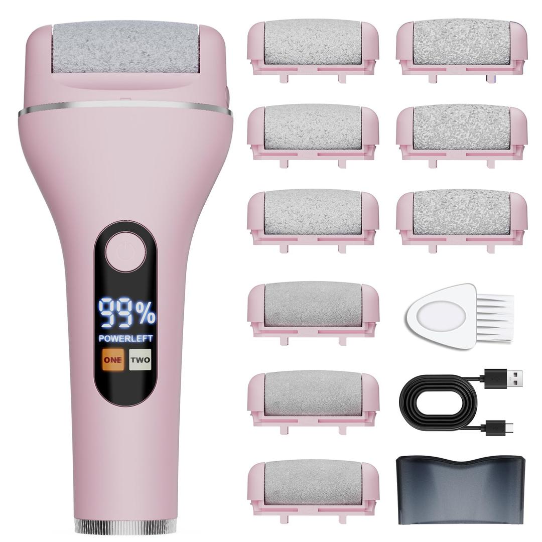 AdamPark Electric Callus Remover for Feet, Rechargeable Portable Electronic Foot Callus Remover 2-in-1 Wet/Dry Foot Scrubber Electric Toot File for Hard Cracked Dry Dead Skin（Pink）