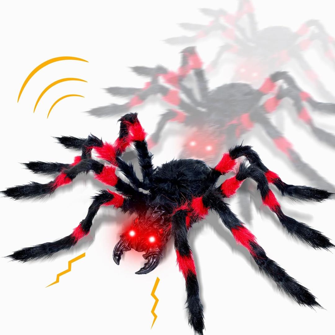 [ Sound Activated ] 35" Walking Spider Halloween Decorations Outdoor Light Up Red Eyes Creepy Sound Battery Operated Realistic Giant Spider for Front Porch Yard Gardens Lawns Halloween Party Favors