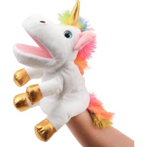 Hopearl Plush Unicorn Hand Puppet with Open Movable Mouth for Imaginative Play, Role Play, Interactive Toy for Storytelling Teaching Puppet Theater, Birthday Gifts for Kids Girls, White, 12''