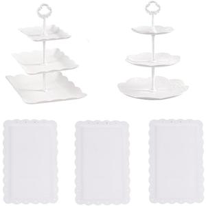 3-Tier Cupcake Dessert Stand Set, 5 Pieces, Round and Square Trays, for Weddings, Birthdays, Showers, Graduation Parties, Halloween, Christmas Decor