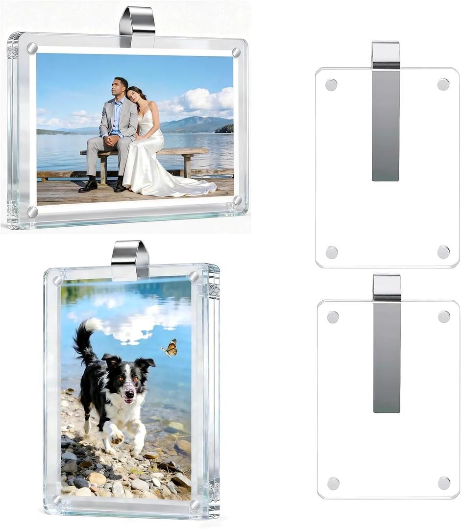 4 Packs Car Visor Photo Clip, 2.4x3.5 Inch Acrylic Magnetic Picture Frame Personalized Gifts for Couple, Heat-Resistant Sun Visor Picture Holder, Customized Clear Car Photo Clips Gifts for Him or Her
