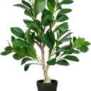 Hollyone Artificial Plants Indoor 21.7" Faux Peperomia Leaf Ficus Plant Fake Silk Plants Potted for Home Office Bookshelf Farmhouse Kitchen Bathroom Bedroom Evergreen Decor