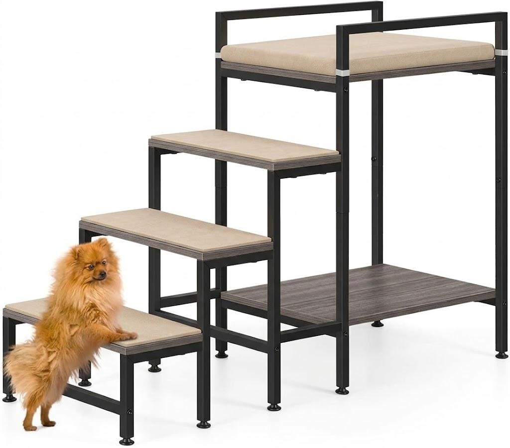 Dog Window Perch Dog Steps for High Beds and Couch, 22''H Non-Slip Stairs for Small Medium Cats, 4 Steps Pet Bunk Bed with Stair, Sturdy Frame,
