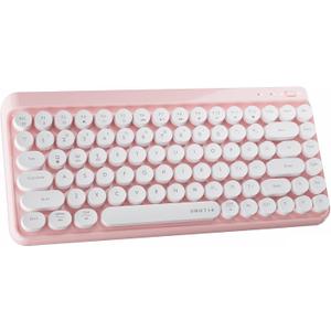 x UBOTIE Wireless Bluetooth TKL Keyboard with 84 Retro Round Keycaps, Typewriter-Style, for PC/Mac/Tablets(White Pink)