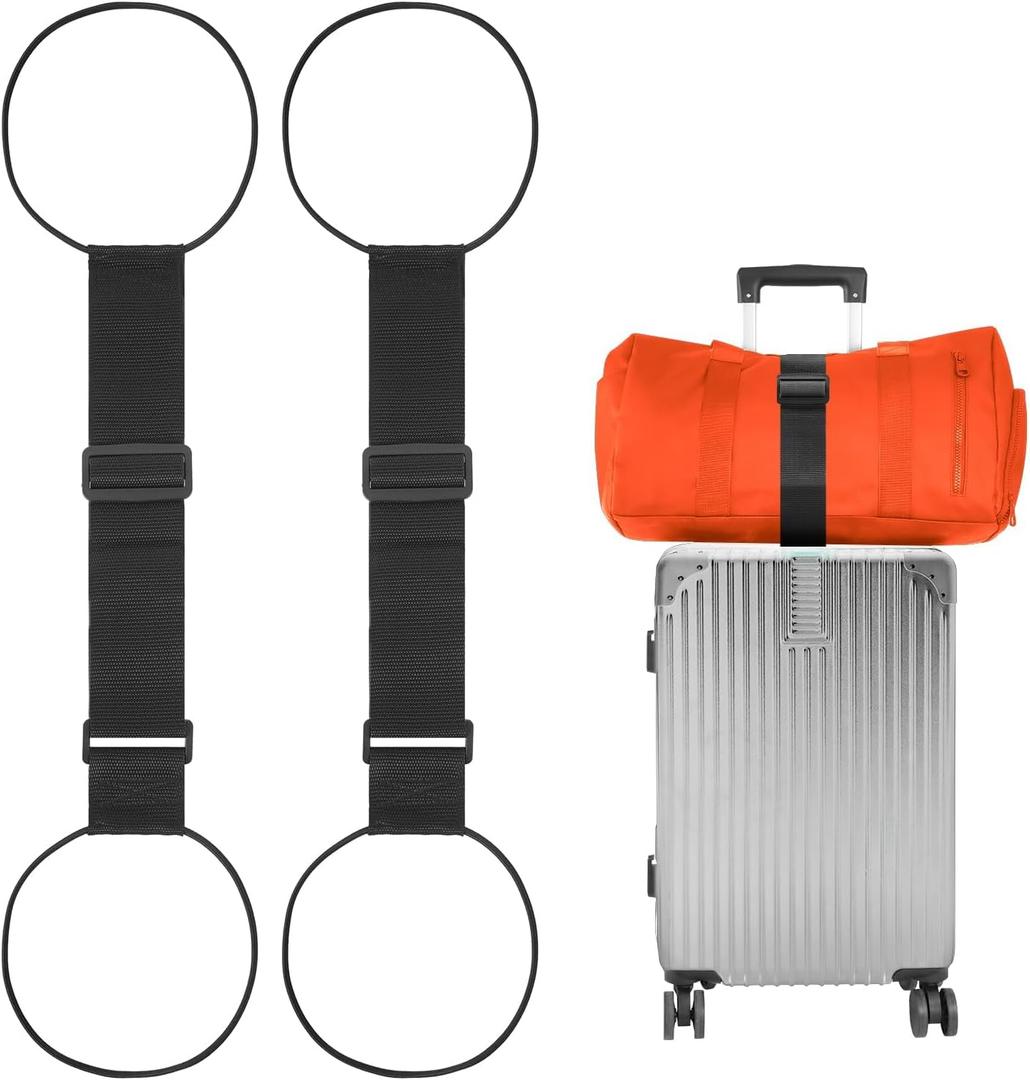 BILIONE Add a Bag Luggage Straps 2 Pack, Adjustable Bungee Elastic Belt to Connect Two Suitcases, Secure Carry On & Travel Essentials (Black)
