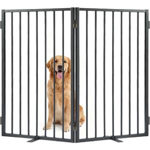 Full Metal Freestanding Dog Gate with Cat Door for Outdoor & Indoor,40" Extra Wide Foldable Pet Fence,30" Tall Free Standing Dog Gate for RV Camping,Stairs,Hallways,Doorways,Deck,Yard (2 Panels,Black)