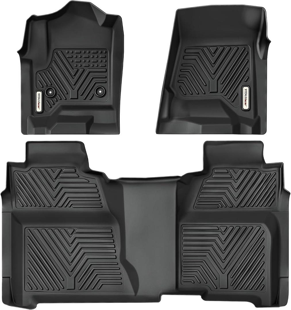YITAMOTOR Floor Mats Compatible with 2014-2018 Chevy Silverado/GMC Sierra 1500 Crew Cab, 2015-2019 Silverado/Sierra 2500 HD/3500 HD Crew Cab, All-Weather 1st & 2nd Row, Black
