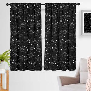 zokyer Kids Boys Window Curtain Dinosaur Stars Black White Galaxy Space Nursery Constellation Celestial Playroom 42" W x 63" L Curtains for Living Room Bedroom Bathroom Set 2 Panels Rod Pocket Drapes