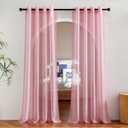 NICETOWN Voile Sheer Pink Curtains 90 inches Long for Girls Room, Grommet Casual Window Treatments with Light Filtering Airy & Elegant for Bedroom/Living Room, W54 x L90