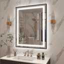 OKPAL 28x32 LED Bathroom Mirror with Lights, Black Lighted Mirrors for Bathroom Wall, Front and Backlit, Anti-Fog, Dimmable, Shatterproof, 3 Colors, Memory, Horizontal/Vertical