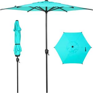 Abba Patio 7.5FT Lyon Outdoor Patio Umbrella Outdoor Table Umbrella with Push Button Tilt and Crank Market Umbrella 6 Sturdy Ribs UV Protection Waterproof for Garden Deck Backyard Pool Light Blue