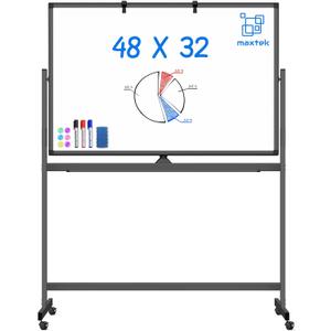 Rolling Dry Erase Board 48 x 32, maxtek Double-Sided Mobile White Board, Large Portable Magnetic Whiteboard with Stand - Easel Style Whiteboard with Wheels for Home Office Classroom School, Black