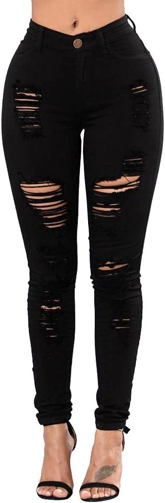 TKMUNY Women's High Rise Stretch Skinny Ripped Jeans Distressed Denim Leggings (Medium, Black)