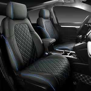 YAFYNTB Custom Fit CRV Seat Covers for Select Honda CRV 2017 2018 2019 2020 2021 2022 - Full Set, Leather (Bule Check)