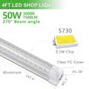 Skymoatled 8Pack 4FT LED Shop Light Garage Lights,50W 5000K/Daylight White 7550LM,Hanging/Surface Mount,Plug and Play,Linkable LED Shop Lights,T8 4FT Tube Light for Warehouse Workshop Basement