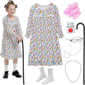 Old Lady Costume for Girls 100 Days of School Costume Grandma Granny Nightgown for Kids, Size 6 