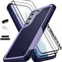 Heavy Duty Case for Samsung Galaxy S21 FE(5G) 6.4 Inche, 4 Corners with Airbags[12ft Drop Protection], Non-Slip Textured Grip Bumper Support Wireless Charging Drop Resistant Case -Blue/Purple