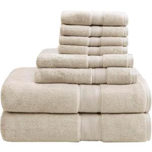Madison Park 800GSM 100% Cotton Bathroom Bath Towel Set of 8, Natural, 8 Piece Towel Set