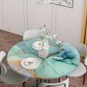 Turquoise Fitted Round Marble Table Cloth,Gold Gradient Cracked Kitchen Cover with Elastic Edge Waterproof Cloth,Modern Abstract Art Circle Covers for Indoor Outdoor 45-54in,Teal Marble