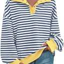 PRETTYGARDEN Women's Oversized Striped Sweatshirts Spring Fall Trendy Casual Long Sleeve Button Up Tops Shirt Preppy Clothes, No Size Mark