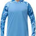 FISHEAL Men's Performance Fishing Hoodie Shirt with Thumbholes - UPF 50 Sun Protection Camo Long Sleeve Shirts Quick-Dry M Blue