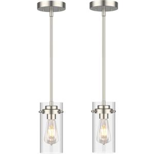 EAPUDUN Pendant Light (2 Packs), Kitchen Ceiling Hanging Light, Adjustable Height, Kitchen Light Fixtures Brushed Nickel Pendant Lights, Farmhouse Pendant Lighting for Sink Island, Home Dcor Lighting
